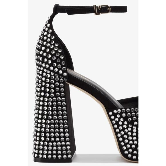 Larroude Ari Rhinestone Anklestrap Platform Pumps - 8 - Black - Picture 4 of 4